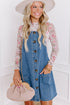 Wide Strap Button Front Pocketed Denim Mini Dress